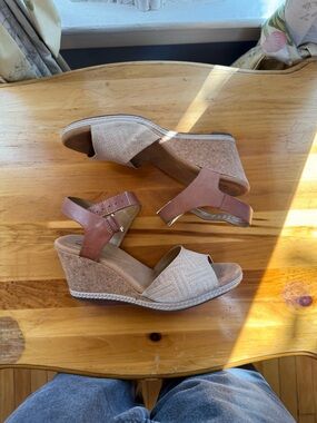 Clarks Brown Wedge Sandals with Ankle Strap